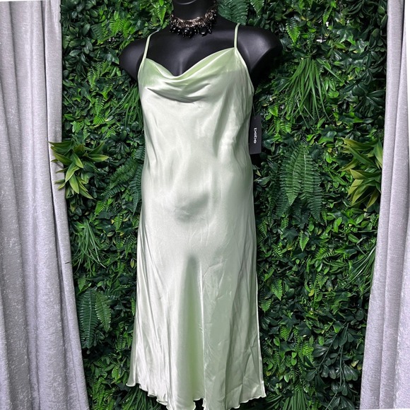 bebe Dresses & Skirts - Bebe Dress Large Womens Green Satin Cowl Neck Slip Midi Cocktail‎ 3711